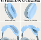 [4 in 1] Silicone Case Cover for Airpods Max, Clear Soft TPU Ear Cups Cover/Ear Pad Case Cover/Headband Cover for Airpods Max (2024/2020), Transparent Accessories for Apple Airpod Max (Usb-C),Sky Blue