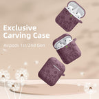 Compatible with Apple Airpods 1St/2Nd Generation Charging Case, Stylish Soft Silicone Flower Print Engraved Protector with Keychain Compatible with Airpods Case, Smoke Purple