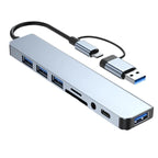 8 in 2 USB +Type C HUB Docking Station with 3.5Mm Audio Jack Adapter for Micro SD Card Reader Laptop Tablet Phone Disk Converter