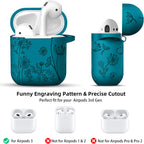 Compatible with Apple Airpods 1St/2Nd Generation Charging Case, Stylish Soft Silicone Flower Print Engraved Protector with Keychain Compatible with Airpods Case, Blue