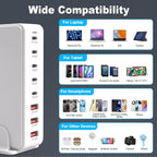 268W Gan 6-Port USB-C Fast Charger Station, Wall Plug Power Adapter Hub for Iphone 17/16/15/14, Ipad, Galaxy, Pixel (8 Ports)