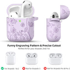 Compatible with Airpod Case and Airpods 2Nd Generation Case Flower Print Engraved Skin Cover Compatible with Apple Airpods 2Nd/1St Charging Case with Keychain, Lavender