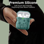 Flower Print Engraved for Airpods Case Cover, Stylish Soft Silicone Protector with Keychain Compatible with Apple Airpods 1St/2Nd Generation Charging Case, Pine Green