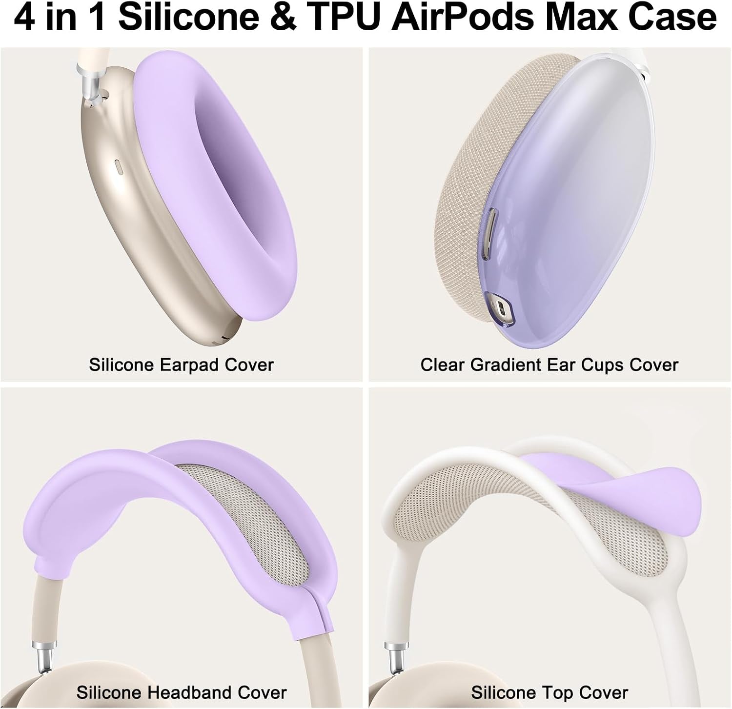 Silicone Case Cover for Airpods Max 2, Clear Gradient Soft TPU Ear Cups Cover/Ear Pad Case Cover/Headband Cover for Airpods Max 2/1 (2026/2024/2020),Transparent Accessories for Apple Airpod Max,Purple