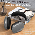Clear Cover for Airpods Max Headphones Case, 4 in 1 Kit Soft Silicone Skin Ear Cups/Ear Pad Case/Headband for Airpods Max, TPU Transparent Cover Protector for Airpod Max Headsets (Clear-Black)