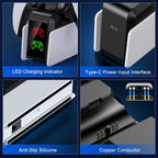 PS5 Controller Charging Station, Dual Charging Stand for Charging PS5 Elite Controllers, Charging Station for Charging 2 PS5 Handles, with USB Port/Memory for PS5 Charging Station Accessories