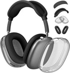 Clear Cover for Airpods Max Headphones Case, 4 in 1 Kit Soft Silicone Skin Ear Cups/Ear Pad Case/Headband for Airpods Max, TPU Transparent Cover Protector for Airpod Max Headsets (Clear-Black)