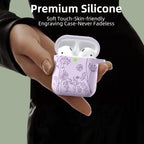 Compatible with Airpod Case and Airpods 2Nd Generation Case Flower Print Engraved Skin Cover Compatible with Apple Airpods 2Nd/1St Charging Case with Keychain, Lavender