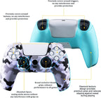 Grip Texture Silicone Skin for PS5 Dualsense Controller X 2(Print Purple+Green) with Pro Thumb Grips X 8