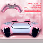 Pink Cat Glitter Anti-Slip Protective Silicone Cover Skin Grips Compatible with Ps5/Slim/Pro Controller,8 PCS Glitter Thumb Grips Caps and 2 Paw Grips Caps. (Cat Pink)