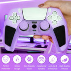 Purple Glitter anti Slip Soft Thicked Studded Silicone Cover Skins Compatible with PS5 Controller,Include 8 PCS Purple Glitter Thumb Grips Glow and 2 Cat Paw Grips Accessories.