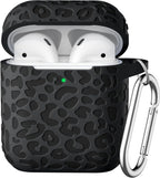 Compatible with Airpod Case and Airpods 2Nd Generation Case Leopard Print Engraved Skin Cover Compatible with Apple Airpods 2Nd/1St Charging Case with Keychain, Black