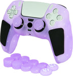 Purple Glitter anti Slip Soft Thicked Studded Silicone Cover Skins Compatible with PS5 Controller,Include 8 PCS Purple Glitter Thumb Grips Glow and 2 Cat Paw Grips Accessories.