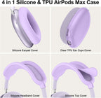 [4 in 1] Silicone Case Cover for Airpods Max,Clear Soft TPU Ear Cups Cover/Ear Pad Case/Headband Covers for Airpods Max(2024/2020),Transparent Accessories for Apple Airpod Max (Usb-C),Pastel Lilac