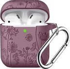 Compatible with Apple Airpods 1St/2Nd Generation Charging Case, Stylish Soft Silicone Flower Print Engraved Protector with Keychain Compatible with Airpods Case, Smoke Purple