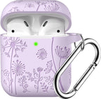 Compatible with Airpod Case and Airpods 2Nd Generation Case Flower Print Engraved Skin Cover Compatible with Apple Airpods 2Nd/1St Charging Case with Keychain, Lavender