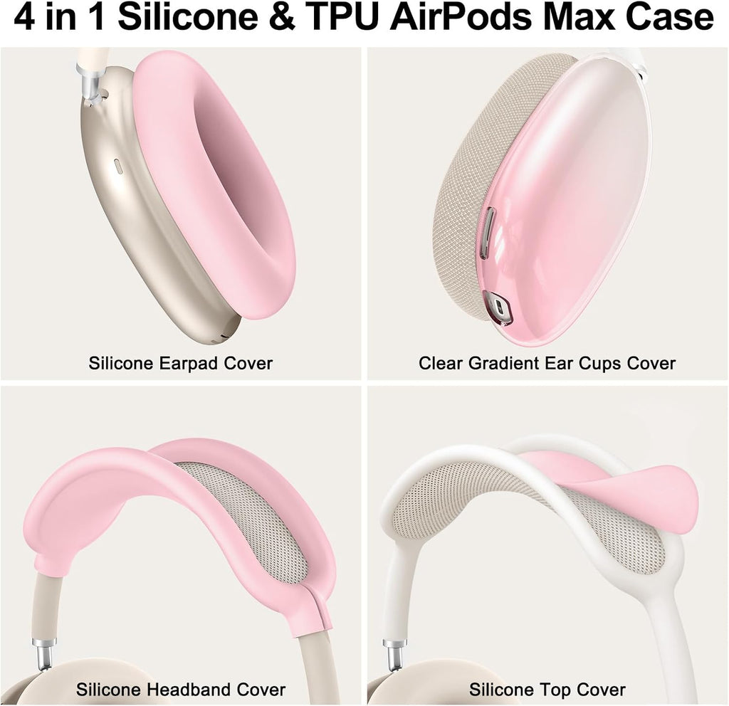 Silicone Case Cover for Airpods Max 2, Clear Gradient Soft TPU Ear Cups Cover/Ear Pad Case Cover/Headband Cover for Airpods Max 2/1 (2026/2024/2020), Transparent Accessories for Apple Airpod Max, Pink