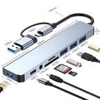 8 in 2 USB +Type C HUB Docking Station with 3.5Mm Audio Jack Adapter for Micro SD Card Reader Laptop Tablet Phone Disk Converter
