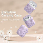 Compatible with Airpod Case and Airpods 2Nd Generation Case Flower Print Engraved Skin Cover Compatible with Apple Airpods 2Nd/1St Charging Case with Keychain, Lavender