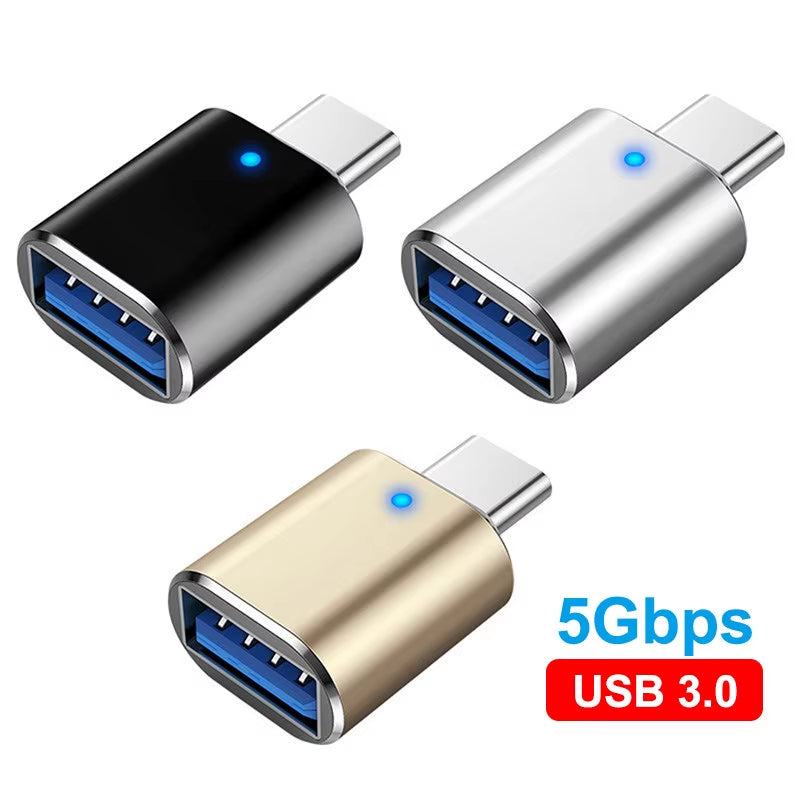 USB 3.0 to Type C Adapter LED OTG to USB C USB-A to Micro USB Type-C Female Connector for HUAWEI Samsung Xiaomi POCO Adapters