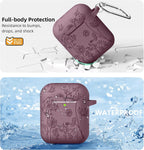 Compatible with Apple Airpods 1St/2Nd Generation Charging Case, Stylish Soft Silicone Flower Print Engraved Protector with Keychain Compatible with Airpods Case, Smoke Purple