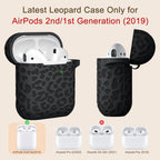 Compatible with Airpod Case and Airpods 2Nd Generation Case Leopard Print Engraved Skin Cover Compatible with Apple Airpods 2Nd/1St Charging Case with Keychain, Black