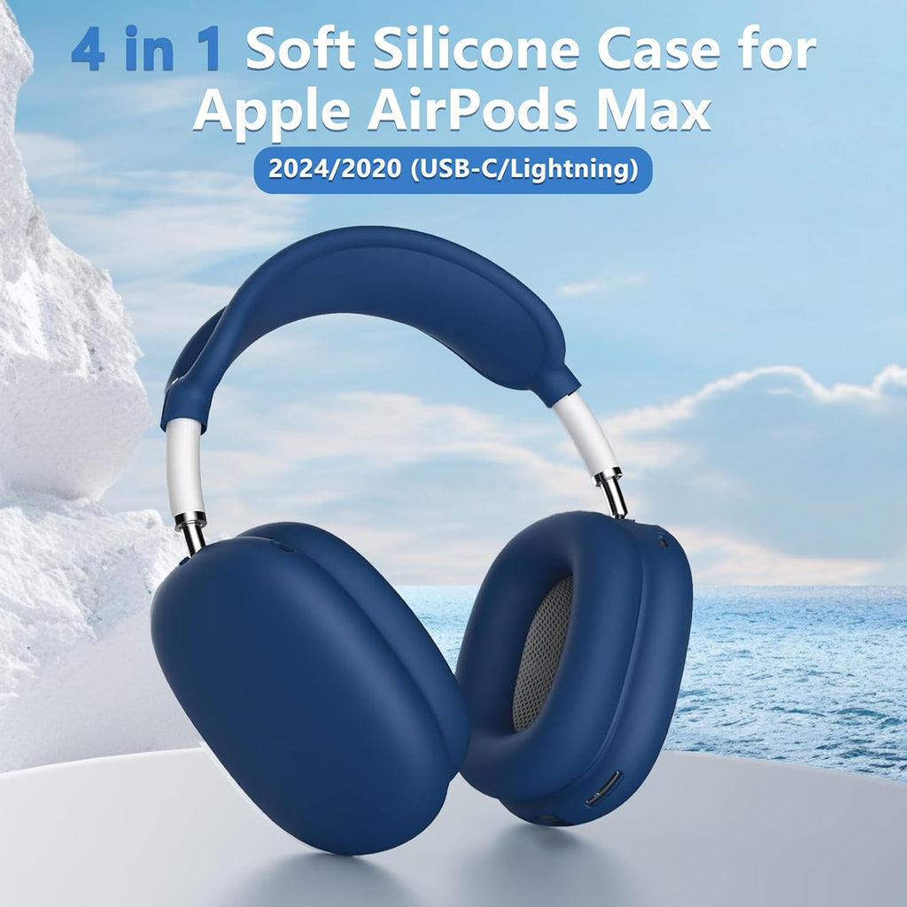 Silicone Case Cover for Airpods Max, Ear Pad Case Cover/Ear Cups Cover/Headband Cover for Airpods Max Headphones, Accessories Soft Silicone Protector for Apple Airpods Max New USB-C (2024) (Dark Blue)