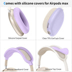 Hard Case for Airpods Max Supports Sleep Mode,Travel Carrying Headphone Case with Airpods Max Clear Ear Cups Cover/Silicone Earpad Case/Headband Cover,Airpod Max Protective Portable Storage Bag,Purple
