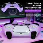 Purple Glitter anti Slip Soft Thicked Studded Silicone Cover Skins Compatible with PS5 Controller,Include 8 PCS Purple Glitter Thumb Grips Glow and 2 Cat Paw Grips Accessories.