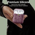 Compatible with Apple Airpods 1St/2Nd Generation Charging Case, Stylish Soft Silicone Flower Print Engraved Protector with Keychain Compatible with Airpods Case, Smoke Purple
