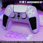 Purple Glitter anti Slip Soft Thicked Studded Silicone Cover Skins Compatible with PS5 Controller,Include 8 PCS Purple Glitter Thumb Grips Glow and 2 Cat Paw Grips Accessories.