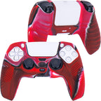 Studded Silicone Cover Skin Case for PS5 Controller X 2(Camouflage Red+Blue) with Pro Thumb Grips X 10