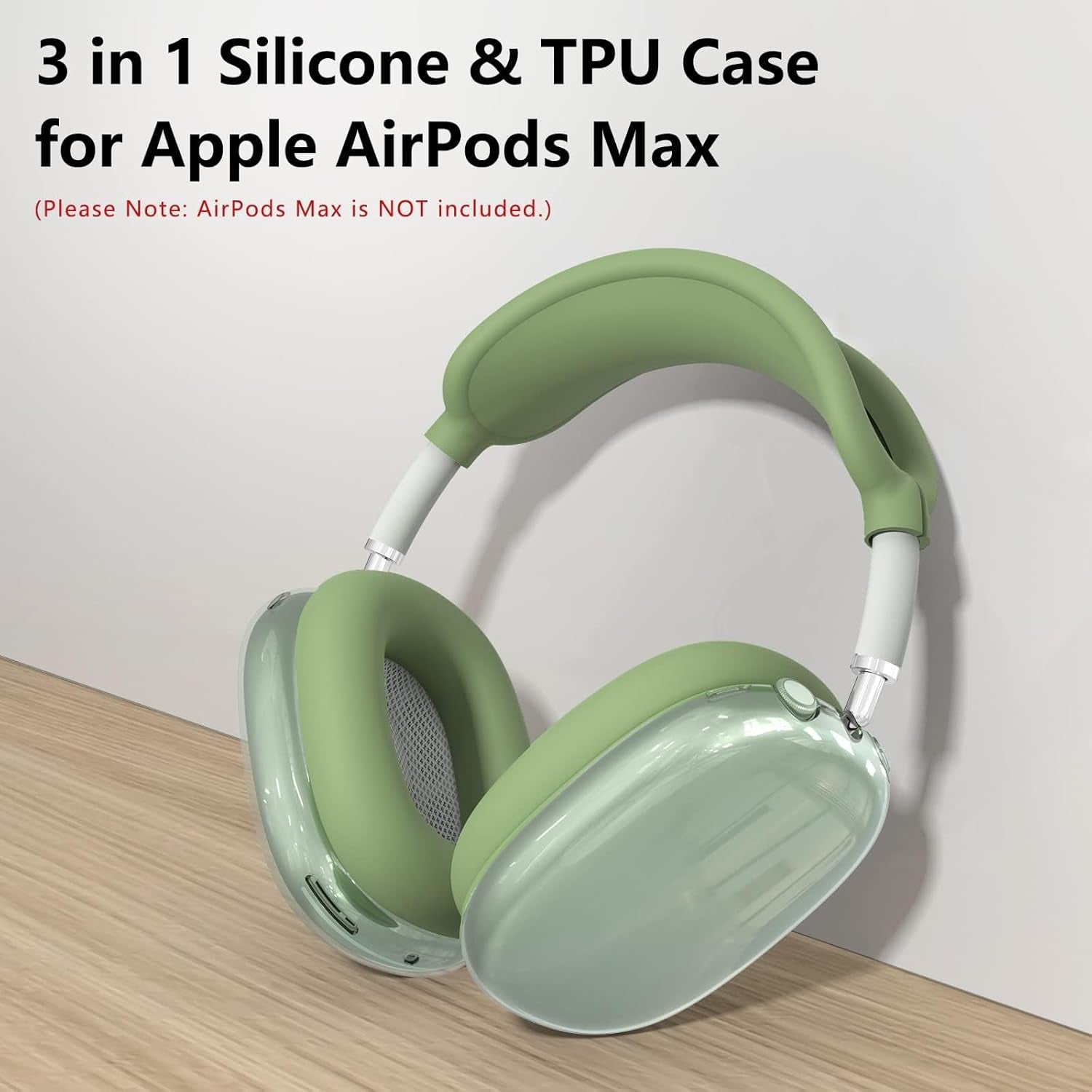 Clear Cover for Airpods Max Headphones Case, 4 in 1 Kit Soft Silicone Skin Ear Cups/Ear Pad Case/Headband for Airpods Max, TPU Transparent Cover Protector for Airpod Max Headsets (Clear-Green)