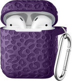 Compatible with Airpod Case and Airpods 2Nd Generation Case Leopard Engraved Skin Cover Compatible with Apple Airpods 2Nd/1St Charging Case,Cute Soft Silicone Full Protective, Purple
