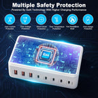 268W Gan 6-Port USB-C Fast Charger Station, Wall Plug Power Adapter Hub for Iphone 17/16/15/14, Ipad, Galaxy, Pixel (8 Ports)