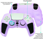 Purple Glitter anti Slip Soft Thicked Studded Silicone Cover Skins Compatible with PS5 Controller,Include 8 PCS Purple Glitter Thumb Grips Glow and 2 Cat Paw Grips Accessories.
