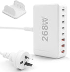 268W Gan 6-Port USB-C Fast Charger Station, Wall Plug Power Adapter Hub for Iphone 17/16/15/14, Ipad, Galaxy, Pixel (8 Ports)