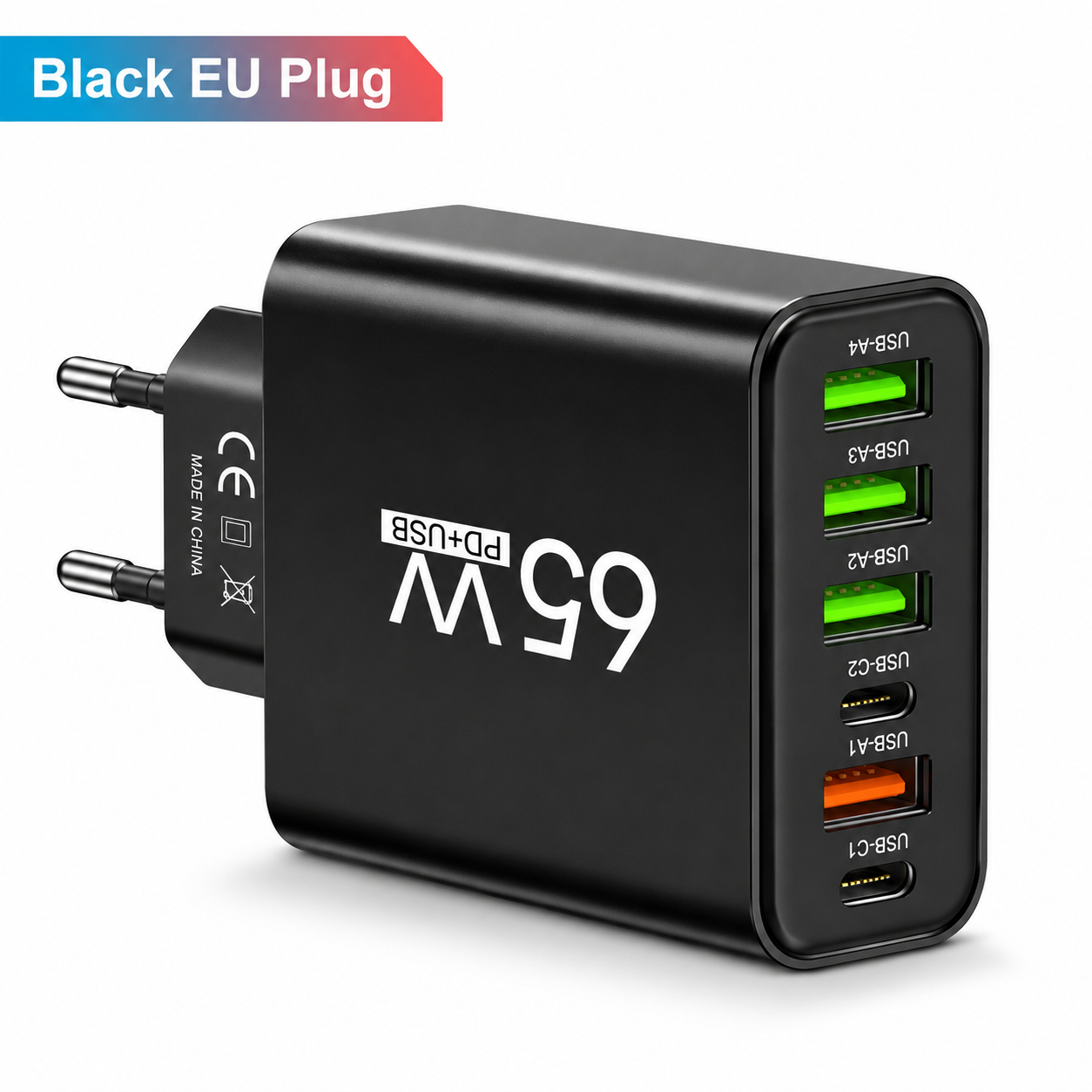 65W 6-Port USB-C Fast Charger with Power Delivery