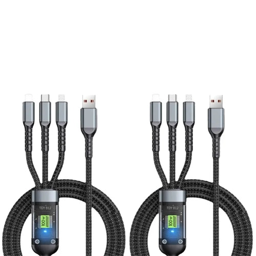 100W Fast Charging Cable 3 in 1 Charger Cable for Iphone Braided Multiple USB Universal Charging Cord Adapter with Type-C Micro