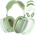 Clear Cover for Airpods Max Headphones Case, 4 in 1 Kit Soft Silicone Skin Ear Cups/Ear Pad Case/Headband for Airpods Max, TPU Transparent Cover Protector for Airpod Max Headsets (Clear-Green)
