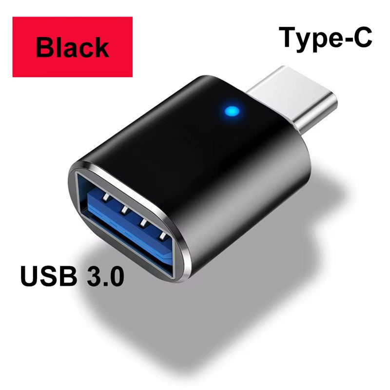 USB 3.0 to Type C Adapter LED OTG to USB C USB-A to Micro USB Type-C Female Connector for HUAWEI Samsung Xiaomi POCO Adapters