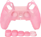 Pink Cat Glitter Anti-Slip Protective Silicone Cover Skin Grips Compatible with Ps5/Slim/Pro Controller,8 PCS Glitter Thumb Grips Caps and 2 Paw Grips Caps. (Cat Pink)