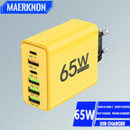 65W 6 Ports USB Charger Fast Charging USB Type C Phone Charger Adapters for Iphone 15 14 Pro Samsung Xiaomi Portable PD Charger