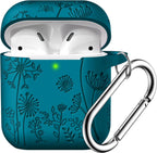 Compatible with Apple Airpods 1St/2Nd Generation Charging Case, Stylish Soft Silicone Flower Print Engraved Protector with Keychain Compatible with Airpods Case, Blue