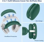 Silicone Case Cover for Airpods Max Headphones, 4 in 1 Accessories Kit: Anti-Scratch Ear Cups/Ear Pad Case/Up down Headband Cover for Airpod Max, Soft Skin Protector for Airpods Max Cover (Green)