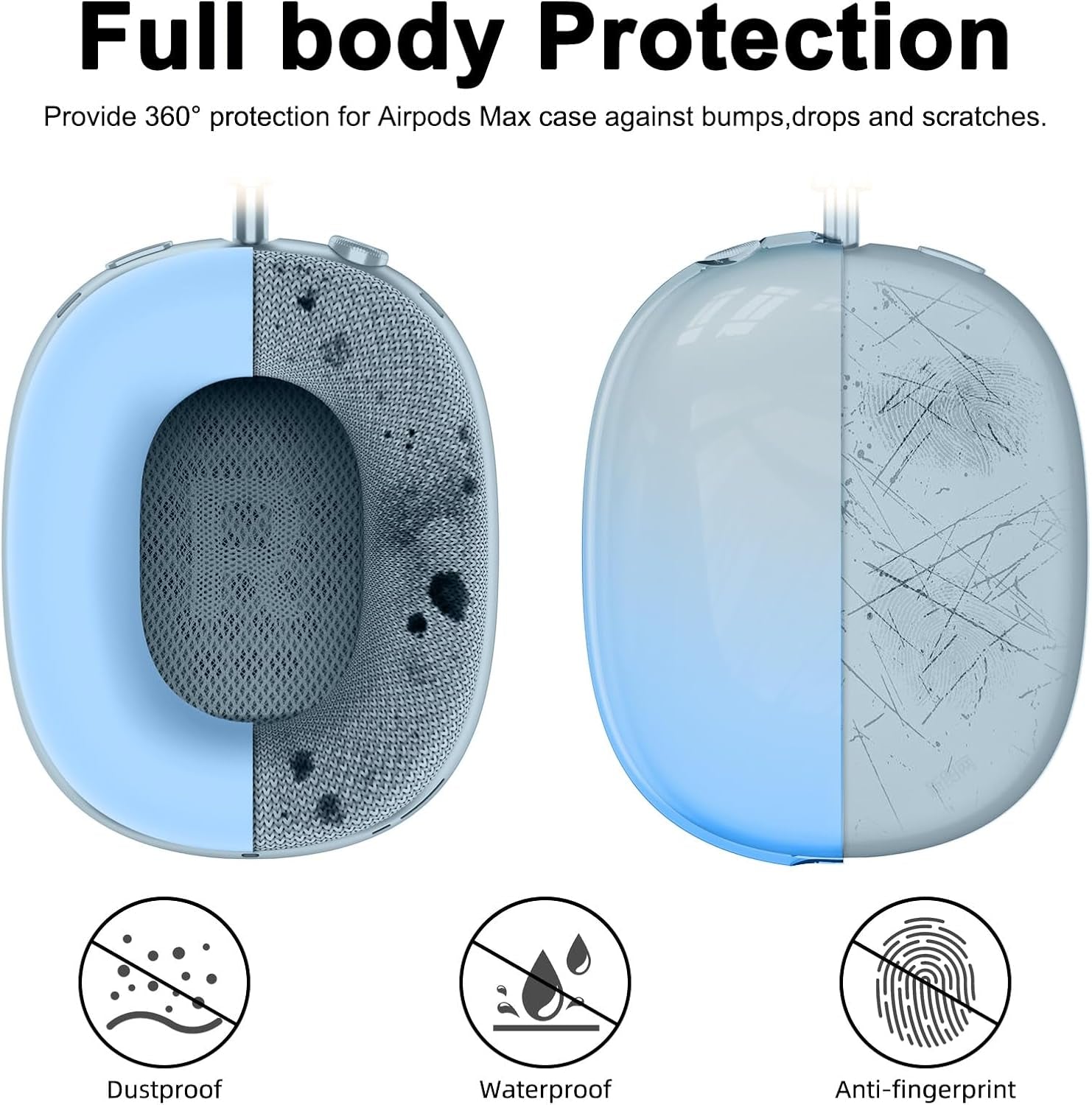 Silicone Case Cover for Airpods Max 2, Clear Gradient Soft TPU Ear Cups Cover/Ear Pad Case Cover/Headband Cover for Airpods Max 2/1 (2026/2024/2020), Transparent Accessories for Apple Airpod Max, Blue