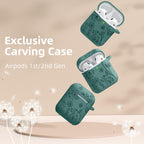 Flower Print Engraved for Airpods Case Cover, Stylish Soft Silicone Protector with Keychain Compatible with Apple Airpods 1St/2Nd Generation Charging Case, Pine Green