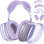 [4 in 1] Silicone Case Cover for Airpods Max,Clear Soft TPU Ear Cups Cover/Ear Pad Case/Headband Covers for Airpods Max(2024/2020),Transparent Accessories for Apple Airpod Max (Usb-C),Pastel Lilac