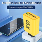 65W 6 Ports USB Charger Fast Charging USB Type C Phone Charger Adapters for Iphone 15 14 Pro Samsung Xiaomi Portable PD Charger