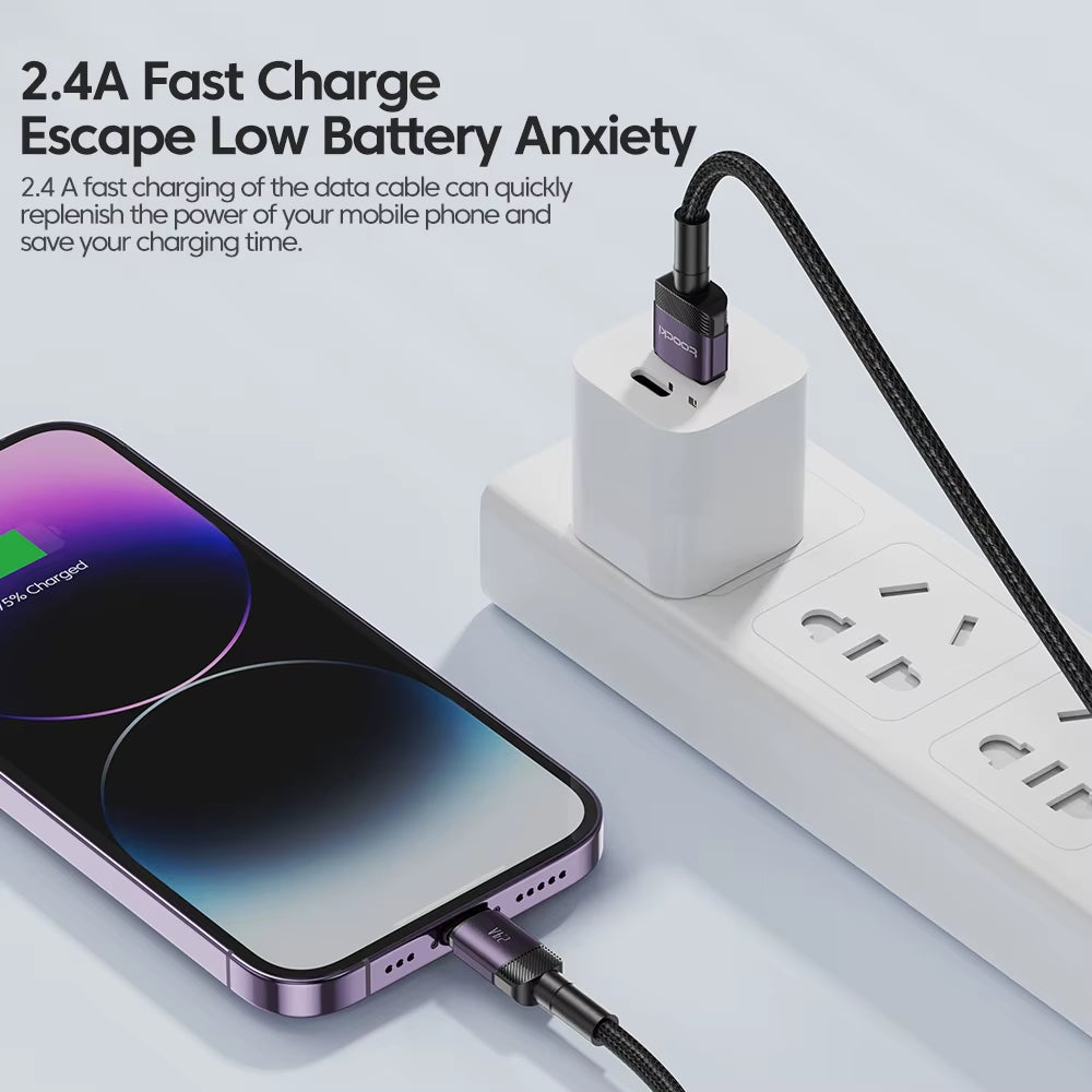 USB Cable for Iphone 14 13 12 Pro Max X XS XR 8 7 plus Ipad Fast Charging Charger Aluminum Ip Cable for Iphone Data Cord